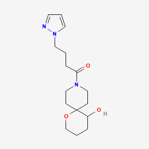 molecular formula C16H25N3O3 B5646975 9-[4-(1H-pyrazol-1-yl)butanoyl]-1-oxa-9-azaspiro[5.5]undecan-5-ol 