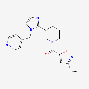 molecular formula C20H23N5O2 B5647005 4-[(2-{1-[(3-ethyl-5-isoxazolyl)carbonyl]-3-piperidinyl}-1H-imidazol-1-yl)methyl]pyridine 