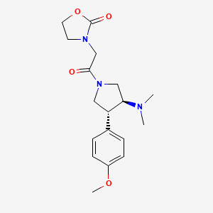 molecular formula C18H25N3O4 B5647210 3-{2-[(3S*,4R*)-3-(dimethylamino)-4-(4-methoxyphenyl)-1-pyrrolidinyl]-2-oxoethyl}-1,3-oxazolidin-2-one 