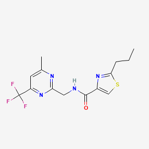 molecular formula C14H15F3N4OS B5647250 N-{[4-methyl-6-(trifluoromethyl)-2-pyrimidinyl]methyl}-2-propyl-1,3-thiazole-4-carboxamide 
