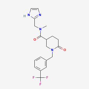 molecular formula C19H21F3N4O2 B5647280 N-(1H-imidazol-2-ylmethyl)-N-methyl-6-oxo-1-[3-(trifluoromethyl)benzyl]-3-piperidinecarboxamide 