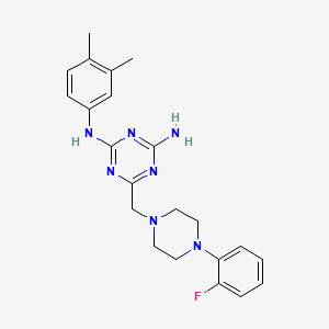 molecular formula C22H26FN7 B5647311 N-(3,4-dimethylphenyl)-6-{[4-(2-fluorophenyl)-1-piperazinyl]methyl}-1,3,5-triazine-2,4-diamine 