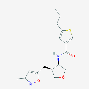 molecular formula C17H22N2O3S B5647476 N-{(3R*,4S*)-4-[(3-methylisoxazol-5-yl)methyl]tetrahydrofuran-3-yl}-5-propylthiophene-3-carboxamide 