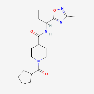molecular formula C18H28N4O3 B5647748 1-(cyclopentylcarbonyl)-N-[1-(3-methyl-1,2,4-oxadiazol-5-yl)propyl]-4-piperidinecarboxamide 