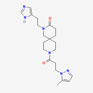 molecular formula C21H30N6O2 B5647853 2-[2-(1H-imidazol-4-yl)ethyl]-9-[3-(5-methyl-1H-pyrazol-1-yl)propanoyl]-2,9-diazaspiro[5.5]undecan-3-one 