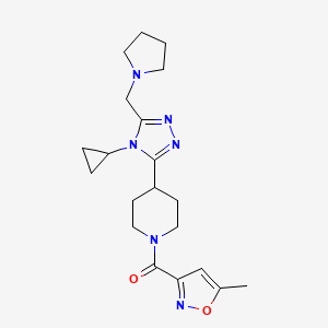 molecular formula C20H28N6O2 B5647901 4-[4-cyclopropyl-5-(pyrrolidin-1-ylmethyl)-4H-1,2,4-triazol-3-yl]-1-[(5-methylisoxazol-3-yl)carbonyl]piperidine 