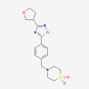molecular formula C17H21N3O4S B5648161 4-{4-[3-(tetrahydrofuran-3-yl)-1,2,4-oxadiazol-5-yl]benzyl}thiomorpholine 1,1-dioxide 