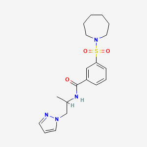 molecular formula C19H26N4O3S B5648222 3-(azepan-1-ylsulfonyl)-N-[1-methyl-2-(1H-pyrazol-1-yl)ethyl]benzamide 