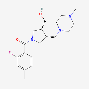 molecular formula C19H28FN3O2 B5648292 {(3R*,4R*)-1-(2-fluoro-4-methylbenzoyl)-4-[(4-methylpiperazin-1-yl)methyl]pyrrolidin-3-yl}methanol 