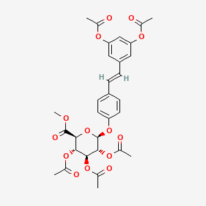 molecular formula C31H32O14 B564839 4-{(E)-2-[3,5-Bis(acetyloxy)phenyl]ethenyl}phenyl methyl 2,3,4-tri-O-acetyl-beta-D-glucopyranosiduronate CAS No. 490028-19-8