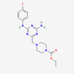 ethyl 4-({4-amino-6-[(4-fluorophenyl)amino]-1,3,5-triazin-2-yl}methyl)-1-piperazinecarboxylate