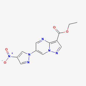 molecular formula C12H10N6O4 B5648754 ethyl 6-(4-nitro-1H-pyrazol-1-yl)pyrazolo[1,5-a]pyrimidine-3-carboxylate 