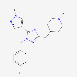 molecular formula C20H25FN6 B5648867 4-{[1-(4-fluorobenzyl)-5-(1-methyl-1H-pyrazol-4-yl)-1H-1,2,4-triazol-3-yl]methyl}-1-methylpiperidine 