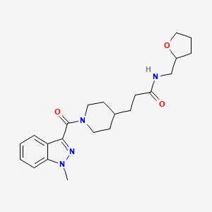 molecular formula C22H30N4O3 B5648922 3-{1-[(1-methyl-1H-indazol-3-yl)carbonyl]piperidin-4-yl}-N-(tetrahydrofuran-2-ylmethyl)propanamide 
