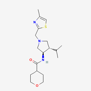 molecular formula C18H29N3O2S B5649005 N-{rel-(3R,4S)-4-isopropyl-1-[(4-methyl-1,3-thiazol-2-yl)methyl]-3-pyrrolidinyl}tetrahydro-2H-pyran-4-carboxamide hydrochloride 