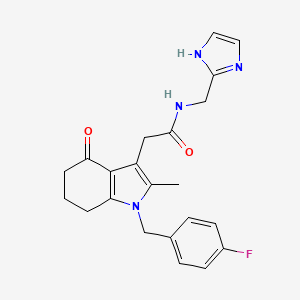 molecular formula C22H23FN4O2 B5649142 2-[1-(4-fluorobenzyl)-2-methyl-4-oxo-4,5,6,7-tetrahydro-1H-indol-3-yl]-N-(1H-imidazol-2-ylmethyl)acetamide 