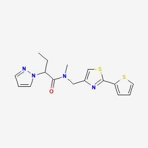 molecular formula C16H18N4OS2 B5649573 N-methyl-2-(1H-pyrazol-1-yl)-N-{[2-(2-thienyl)-1,3-thiazol-4-yl]methyl}butanamide 