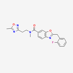 molecular formula C21H19FN4O3 B5649634 2-(2-fluorobenzyl)-N-methyl-N-[2-(5-methyl-1,2,4-oxadiazol-3-yl)ethyl]-1,3-benzoxazole-6-carboxamide 