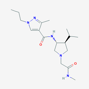 molecular formula C18H31N5O2 B5649805 N-{rel-(3R,4S)-4-isopropyl-1-[2-(methylamino)-2-oxoethyl]-3-pyrrolidinyl}-3-methyl-1-propyl-1H-pyrazole-4-carboxamide hydrochloride 