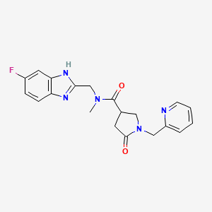 molecular formula C20H20FN5O2 B5650014 N-[(6-fluoro-1H-benzimidazol-2-yl)methyl]-N-methyl-5-oxo-1-(2-pyridinylmethyl)-3-pyrrolidinecarboxamide 