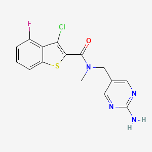 molecular formula C15H12ClFN4OS B5650389 N-[(2-amino-5-pyrimidinyl)methyl]-3-chloro-4-fluoro-N-methyl-1-benzothiophene-2-carboxamide 