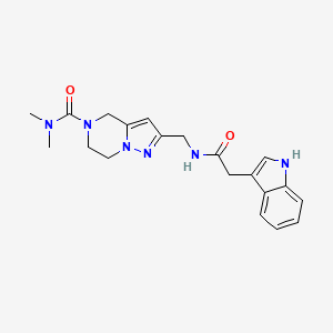 molecular formula C20H24N6O2 B5650403 2-{[(1H-indol-3-ylacetyl)amino]methyl}-N,N-dimethyl-6,7-dihydropyrazolo[1,5-a]pyrazine-5(4H)-carboxamide 