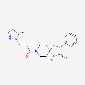 molecular formula C21H26N4O2 B5650618 8-[3-(5-methyl-1H-pyrazol-1-yl)propanoyl]-3-phenyl-1,8-diazaspiro[4.5]decan-2-one 