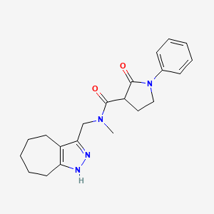 molecular formula C21H26N4O2 B5650692 N-(1,4,5,6,7,8-hexahydrocyclohepta[c]pyrazol-3-ylmethyl)-N-methyl-2-oxo-1-phenylpyrrolidine-3-carboxamide 