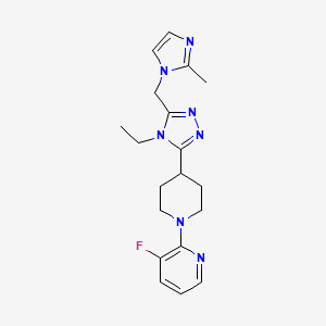molecular formula C19H24FN7 B5650698 2-(4-{4-ethyl-5-[(2-methyl-1H-imidazol-1-yl)methyl]-4H-1,2,4-triazol-3-yl}piperidin-1-yl)-3-fluoropyridine 