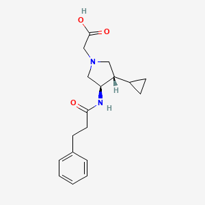 molecular formula C18H24N2O3 B5650758 {rel-(3S,4R)-3-cyclopropyl-4-[(3-phenylpropanoyl)amino]-1-pyrrolidinyl}acetic acid hydrochloride 