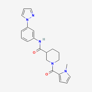 molecular formula C21H23N5O2 B5650819 1-[(1-methyl-1H-pyrrol-2-yl)carbonyl]-N-[3-(1H-pyrazol-1-yl)phenyl]piperidine-3-carboxamide 