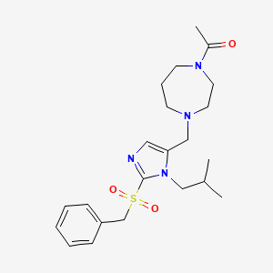 molecular formula C22H32N4O3S B5650949 1-acetyl-4-{[2-(benzylsulfonyl)-1-isobutyl-1H-imidazol-5-yl]methyl}-1,4-diazepane 