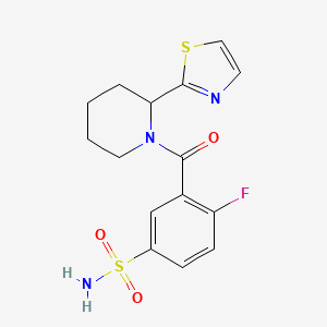 molecular formula C15H16FN3O3S2 B5651015 4-fluoro-3-{[2-(1,3-thiazol-2-yl)-1-piperidinyl]carbonyl}benzenesulfonamide 