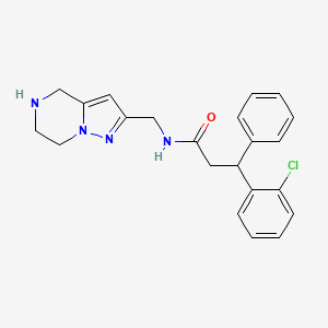 molecular formula C22H23ClN4O B5651155 3-(2-chlorophenyl)-3-phenyl-N-(4,5,6,7-tetrahydropyrazolo[1,5-a]pyrazin-2-ylmethyl)propanamide hydrochloride 