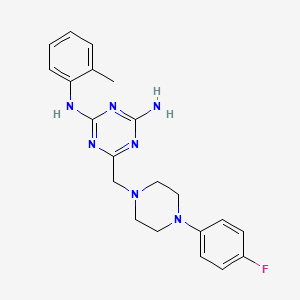 molecular formula C21H24FN7 B5651351 6-{[4-(4-fluorophenyl)-1-piperazinyl]methyl}-N-(2-methylphenyl)-1,3,5-triazine-2,4-diamine 