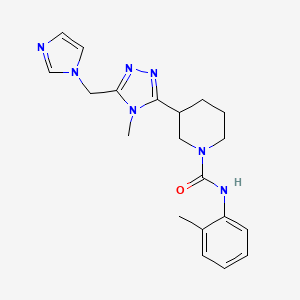 molecular formula C20H25N7O B5651450 3-[5-(1H-imidazol-1-ylmethyl)-4-methyl-4H-1,2,4-triazol-3-yl]-N-(2-methylphenyl)piperidine-1-carboxamide 