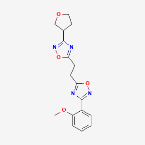 molecular formula C17H18N4O4 B5651521 3-(2-methoxyphenyl)-5-{2-[3-(tetrahydrofuran-3-yl)-1,2,4-oxadiazol-5-yl]ethyl}-1,2,4-oxadiazole 