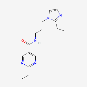 molecular formula C15H21N5O B5651522 2-ethyl-N-[3-(2-ethyl-1H-imidazol-1-yl)propyl]-5-pyrimidinecarboxamide 
