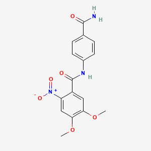 molecular formula C16H15N3O6 B5651572 N-[4-(aminocarbonyl)phenyl]-4,5-dimethoxy-2-nitrobenzamide 
