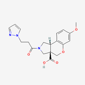 molecular formula C19H21N3O5 B5651651 (3aR*,9bR*)-7-methoxy-2-[3-(1H-pyrazol-1-yl)propanoyl]-1,2,3,9b-tetrahydrochromeno[3,4-c]pyrrole-3a(4H)-carboxylic acid 