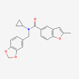 molecular formula C21H19NO4 B5651758 N-(1,3-benzodioxol-5-ylmethyl)-N-cyclopropyl-2-methyl-1-benzofuran-5-carboxamide 