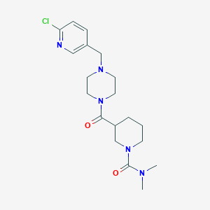molecular formula C19H28ClN5O2 B5651770 3-({4-[(6-chloro-3-pyridinyl)methyl]-1-piperazinyl}carbonyl)-N,N-dimethyl-1-piperidinecarboxamide 