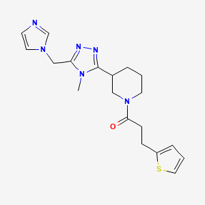 molecular formula C19H24N6OS B5651780 3-[5-(1H-imidazol-1-ylmethyl)-4-methyl-4H-1,2,4-triazol-3-yl]-1-[3-(2-thienyl)propanoyl]piperidine 