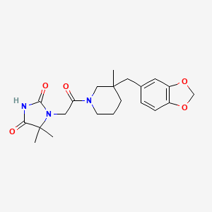 molecular formula C21H27N3O5 B5651821 1-{2-[3-(1,3-benzodioxol-5-ylmethyl)-3-methylpiperidin-1-yl]-2-oxoethyl}-5,5-dimethylimidazolidine-2,4-dione 