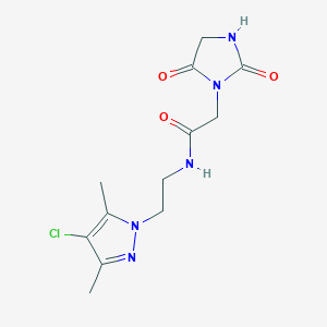 molecular formula C12H16ClN5O3 B5651958 N-[2-(4-chloro-3,5-dimethyl-1H-pyrazol-1-yl)ethyl]-2-(2,5-dioxo-1-imidazolidinyl)acetamide 
