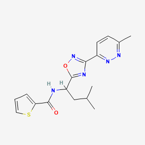 molecular formula C17H19N5O2S B5651991 N-{3-methyl-1-[3-(6-methyl-3-pyridazinyl)-1,2,4-oxadiazol-5-yl]butyl}-2-thiophenecarboxamide 