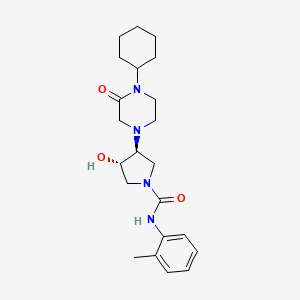 molecular formula C22H32N4O3 B5652023 (3S*,4S*)-3-(4-cyclohexyl-3-oxo-1-piperazinyl)-4-hydroxy-N-(2-methylphenyl)-1-pyrrolidinecarboxamide 