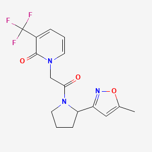 molecular formula C16H16F3N3O3 B5652037 1-{2-[2-(5-methylisoxazol-3-yl)pyrrolidin-1-yl]-2-oxoethyl}-3-(trifluoromethyl)pyridin-2(1H)-one 