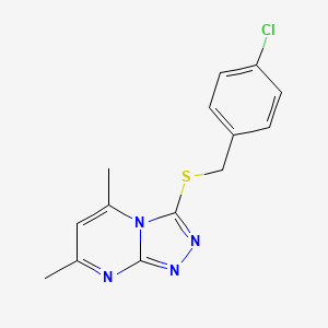 molecular formula C14H13ClN4S B5652238 3-[(4-chlorobenzyl)thio]-5,7-dimethyl[1,2,4]triazolo[4,3-a]pyrimidine 