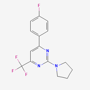 molecular formula C15H13F4N3 B5652249 4-(4-fluorophenyl)-2-(1-pyrrolidinyl)-6-(trifluoromethyl)pyrimidine 